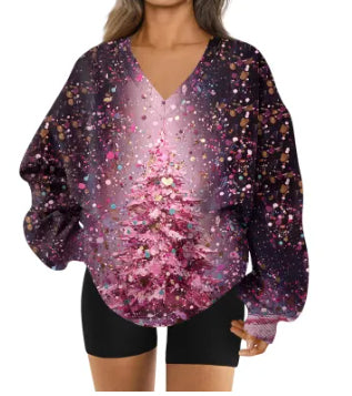3D-Print V-Ausschnitt Sweatshirt für Damen