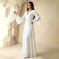 Weisses V-Ausschnitt Split-Bell-Sleeve Kleid – Bild 6 | LuxeStyle