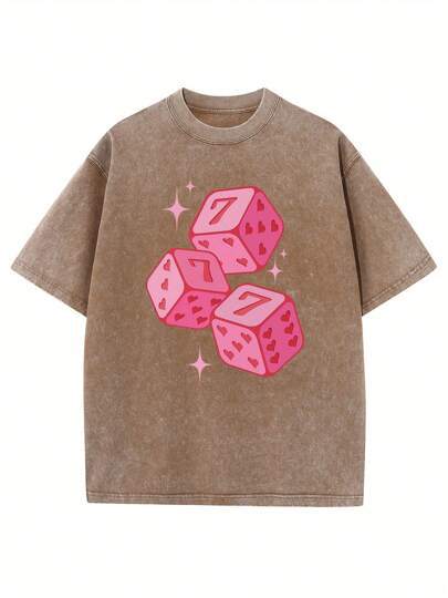 Rosa Würfel mit Sternen Grafik-Print Streetstyle Herren-Shortsärmel-Sh