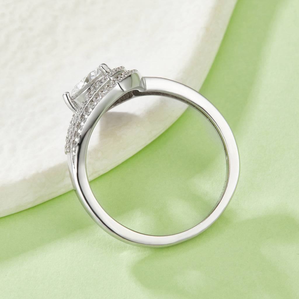 S925 Sterling Silber Moissanit Ring V-Halo
