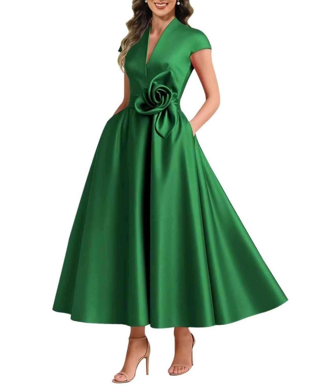 3D Blumen Damen-Satin-Kleid