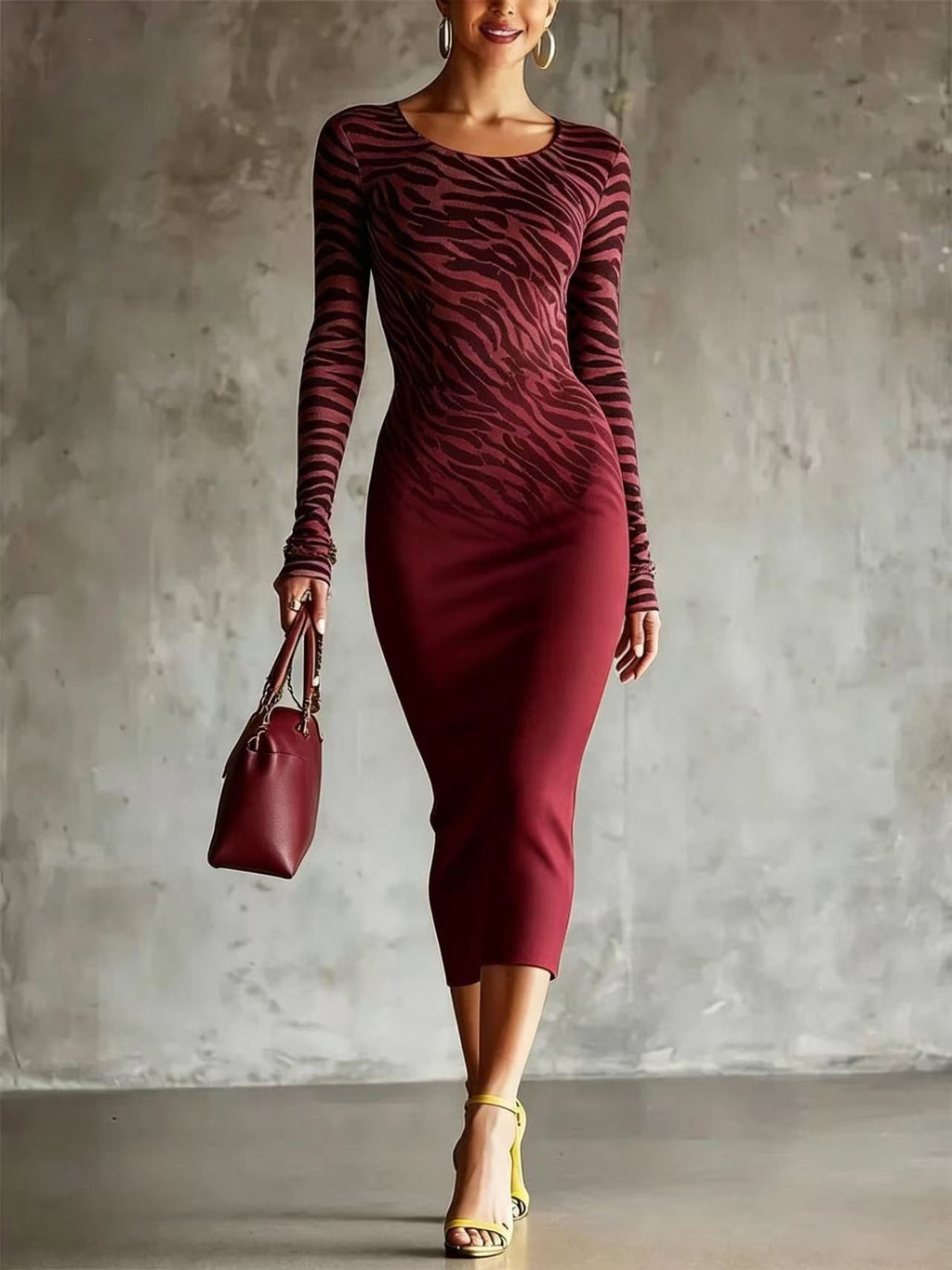 Langärmliges Bodycon-Midi-Kleid mit Tiermuster – Bild 3 | LuxeStyle
