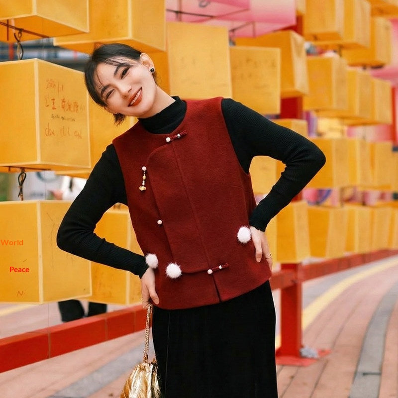 Elegante bordeauxrote Wollweste für Damen