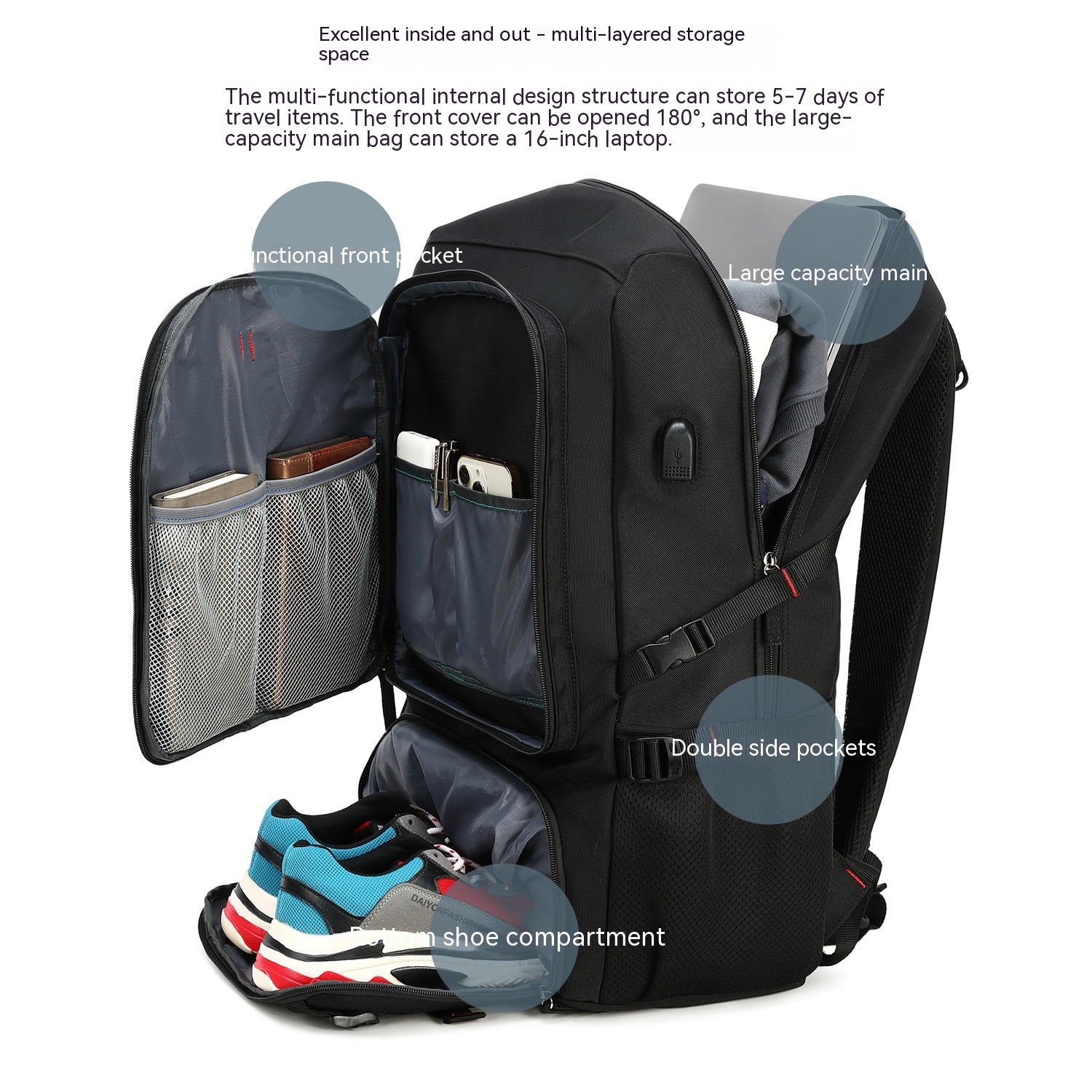 Business-Reise-Rucksack mit USB-Anschluss