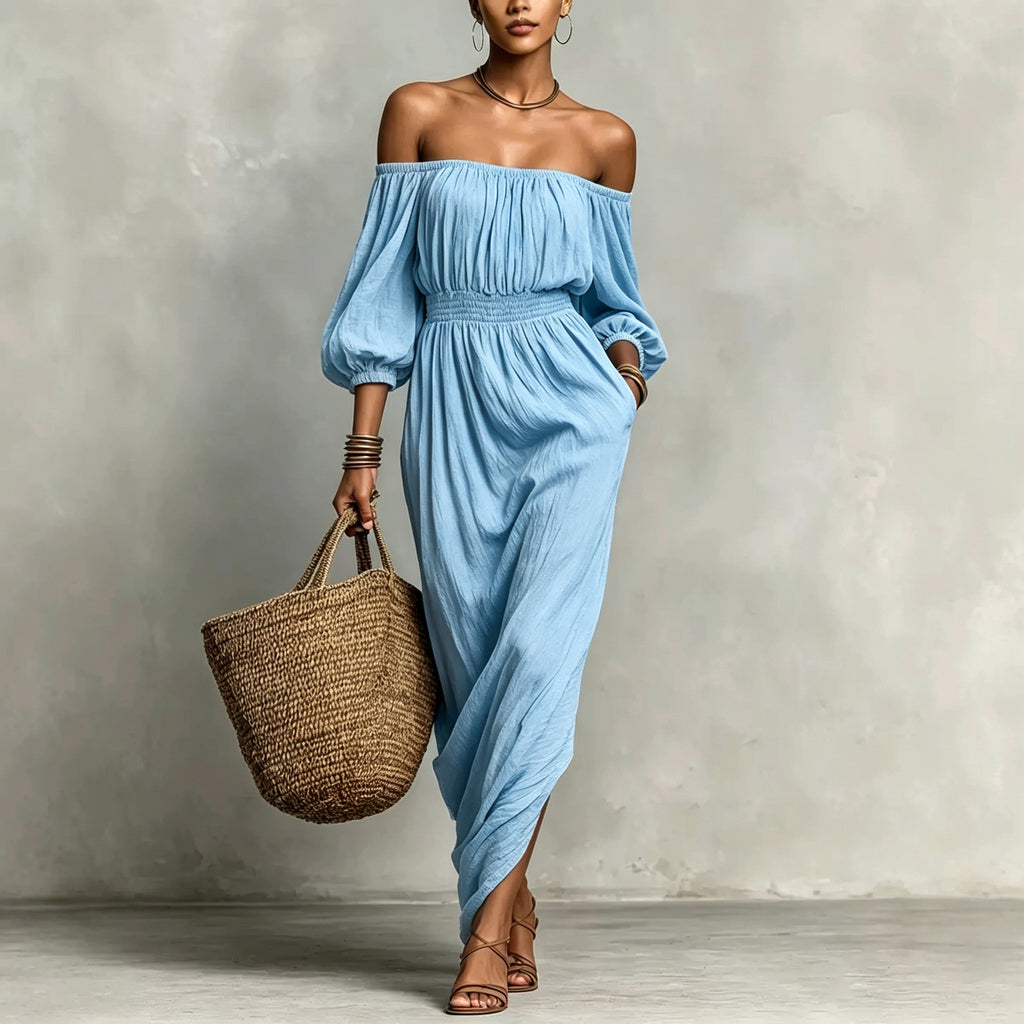 Off-Shoulder Freizeitkleid Uni – Bild 2 | LuxeStyle