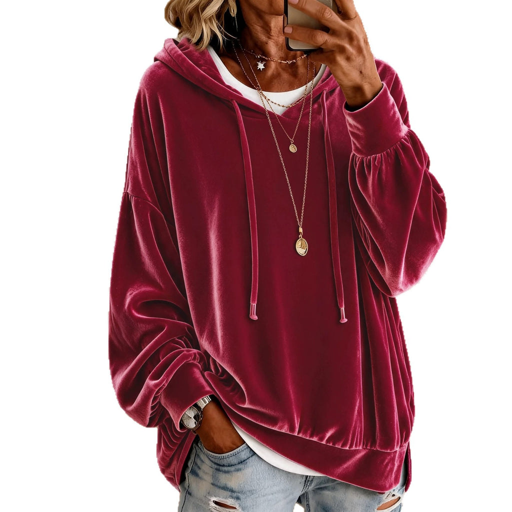 Samt-Hoodie mit Laternenärmeln