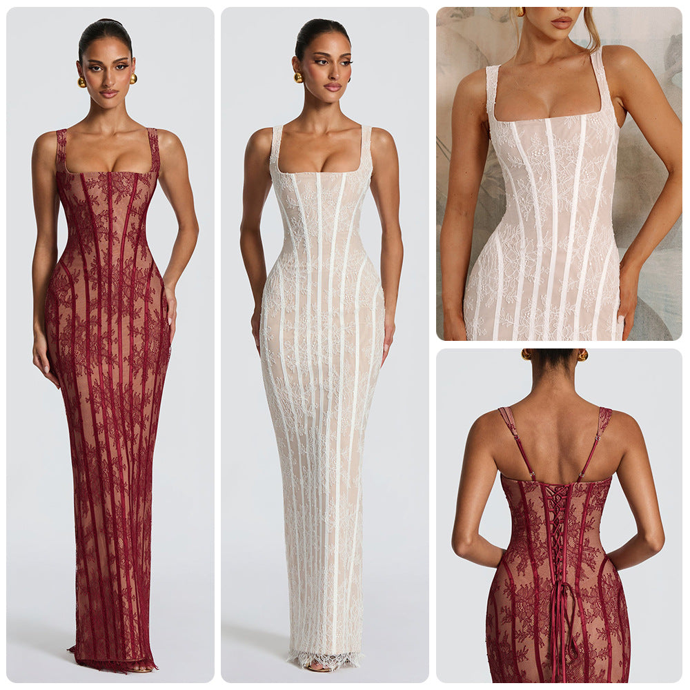 Elegantes Mesh-Kleid mit Vertikalstreifen