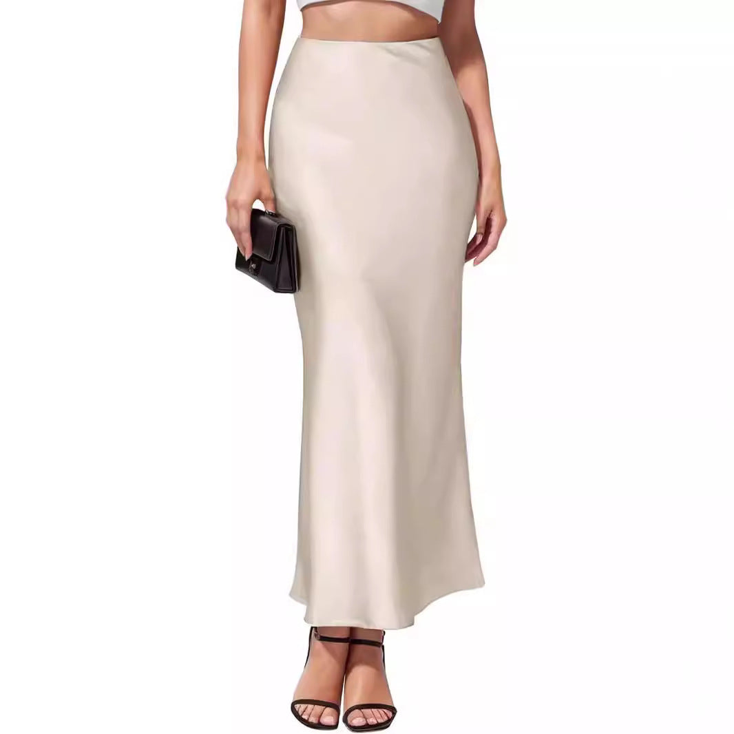 Eleganter Satin-Fishtail-Rock mit hoher Taille – Ansicht 3