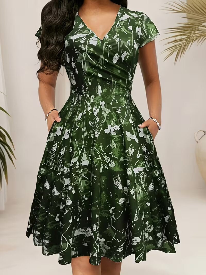 Geblümtes A-Linien Kleid mit V-Ausschnitt – Bild 11 | LuxeStyle