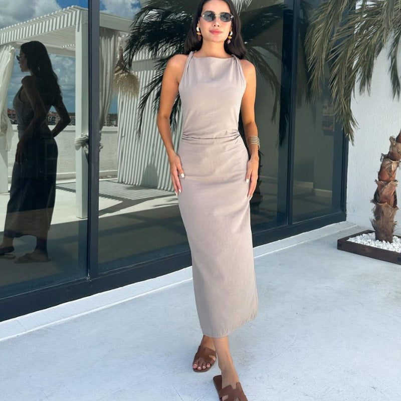 One-Shoulder Bodycon Kleid Khaki – Bild 2 | LuxeStyle
