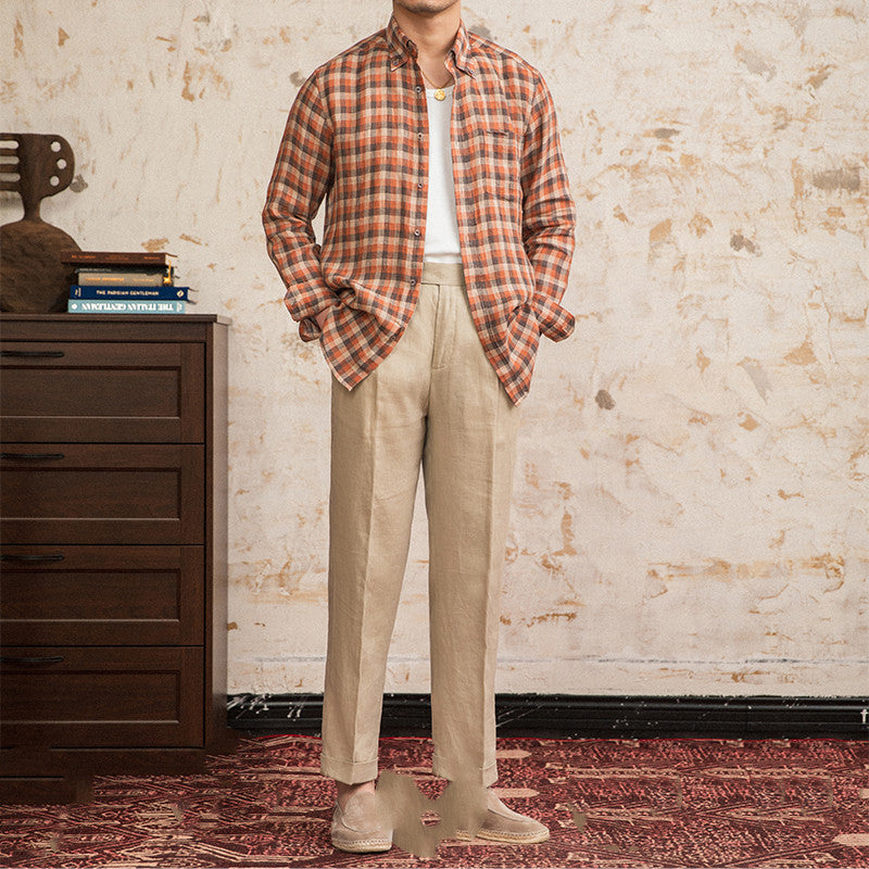 Leinen Shirt mit langen Ärmeln, Kaffee-rot – Bild 5 | LuxeStyle
