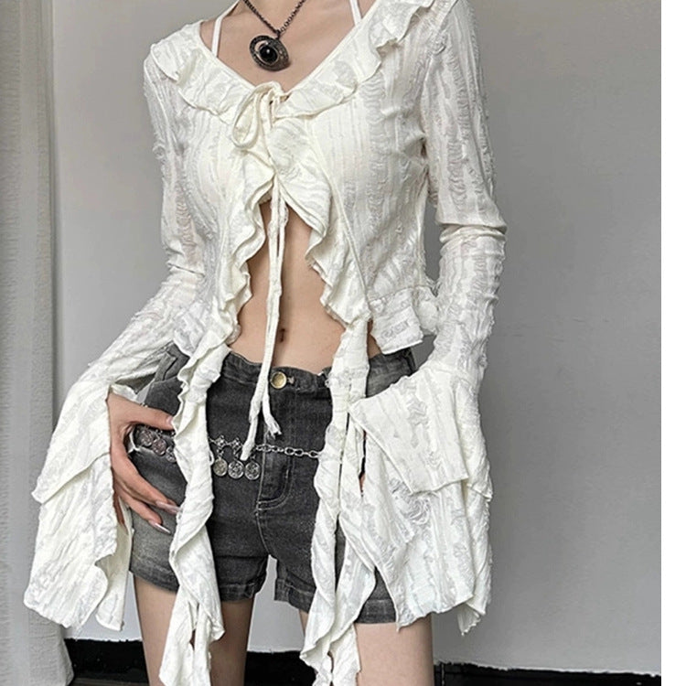 Gerüschtes V-Neck Cropped Top für Frühling/Sommer