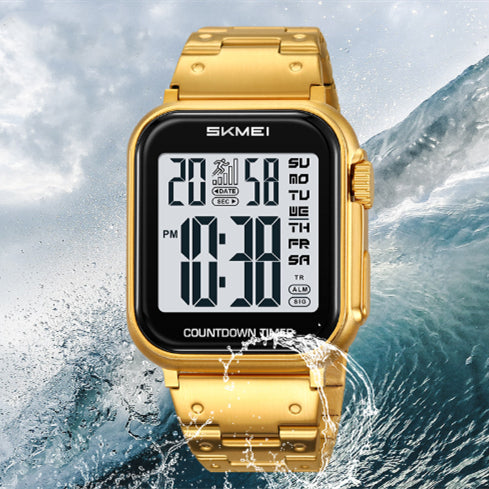 Digitale Herrenuhr mit Stahlarmband und Alarm – Bild 6 | LuxeStyle