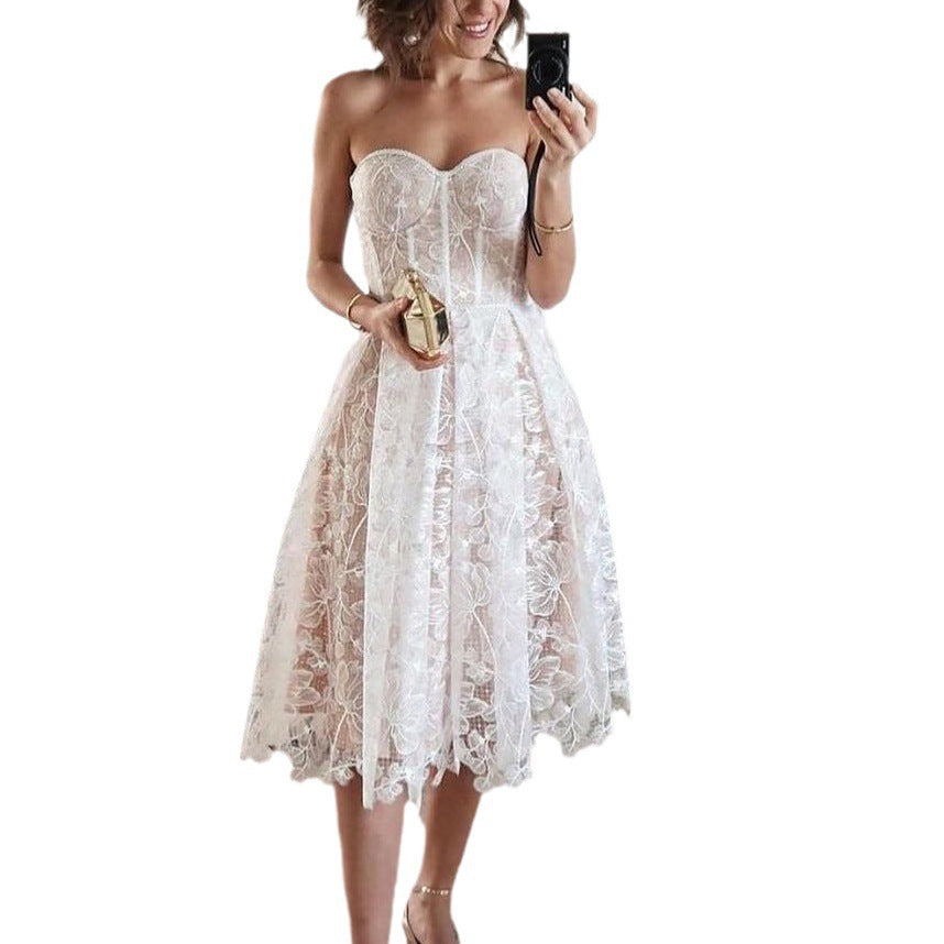 Trägerloses Kleid mit bestickter Spitze – Bild 7 | LuxeStyle