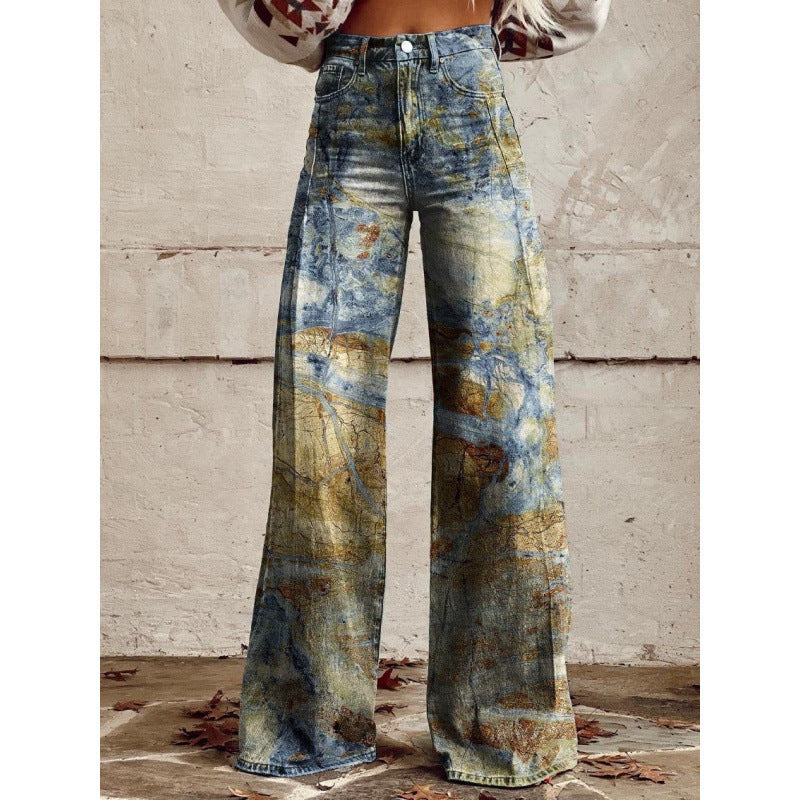 High-Waist Jeans mit weitem Bein & Print – Bild 6 | LuxeStyle