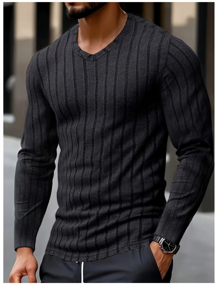 Herren V-Ausschnitt Strickpullover mit Streifen – Bild 5 | LuxeStyle