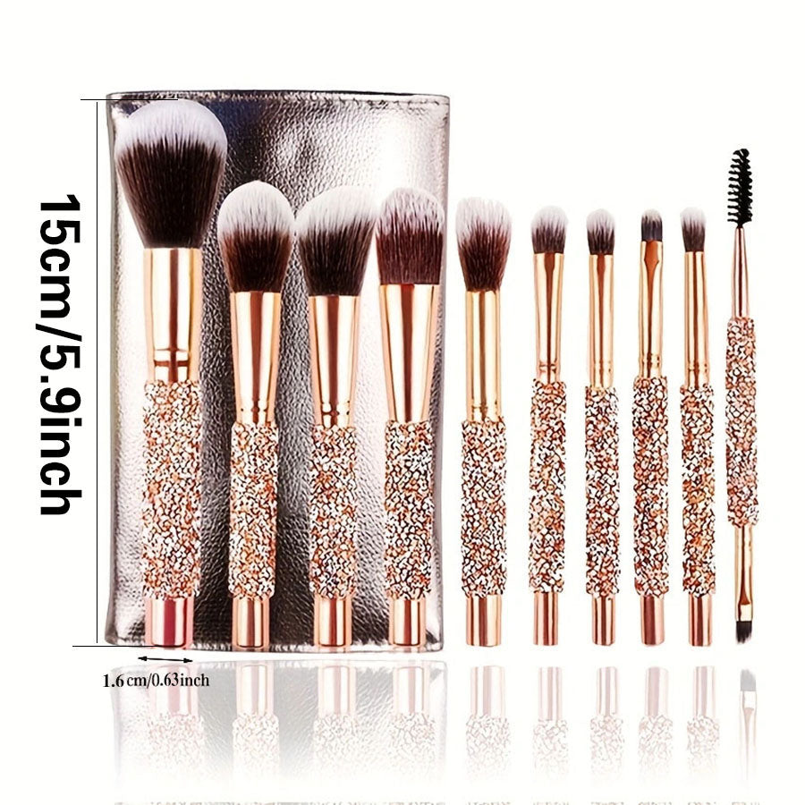 10er Luxus Make-up Pinselset mit Kristallgriff