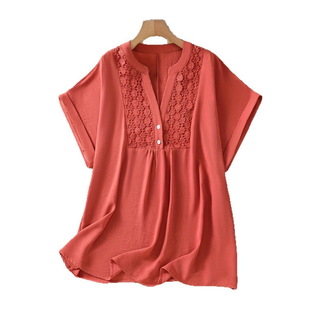 Elegantes Kurzarm-Top mit V-Ausschnitt und Spitze