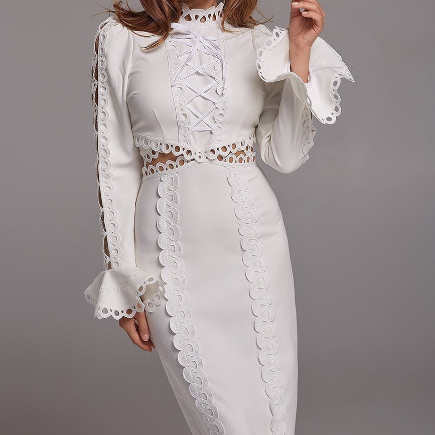 Elegantes Midi-Kleid mit Rundhals und kurzen Ärmeln