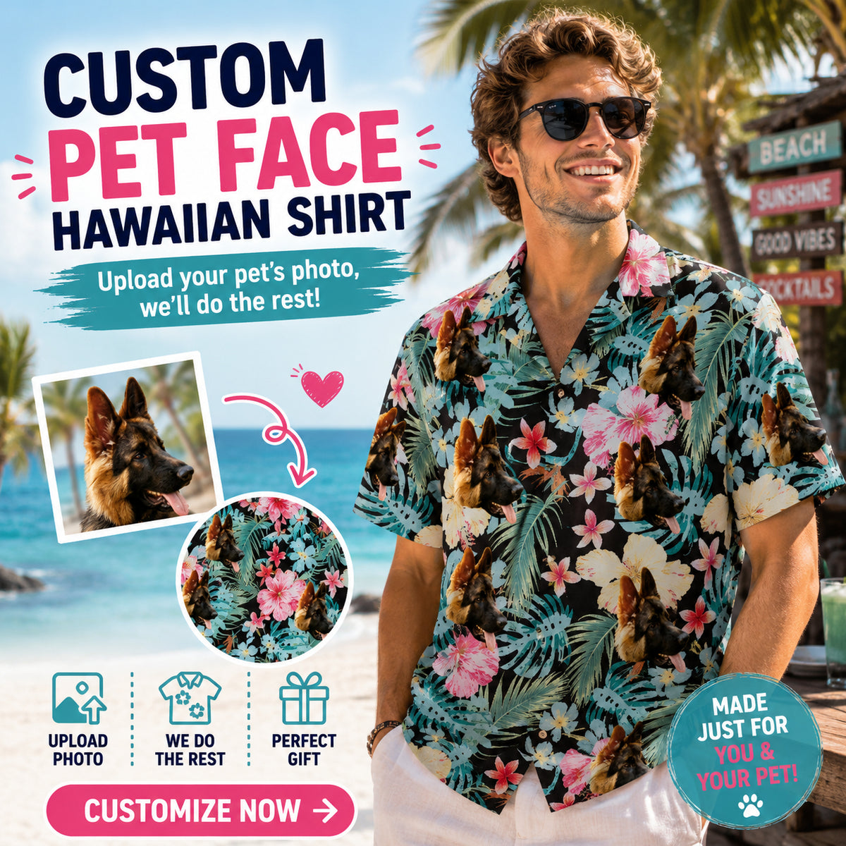 Hawaiihemd mit Hibiskus & Monstera-Print – Bild 3 | LuxeStyle