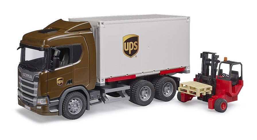 Scania Super 560R UPS Logistik-LKW mit Mitnahmestapler