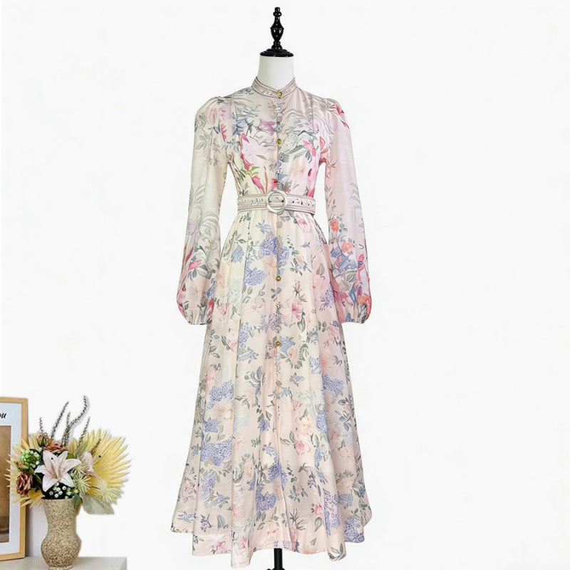 Midi-Kleid mit Stehkragen und Puffärmeln – Bild 11 | LuxeStyle