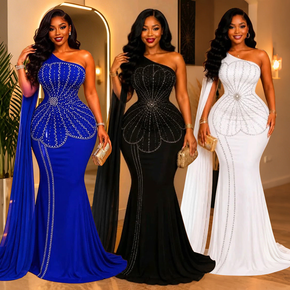 Elegantes Off-Shoulder Gabardine Maxikleid
