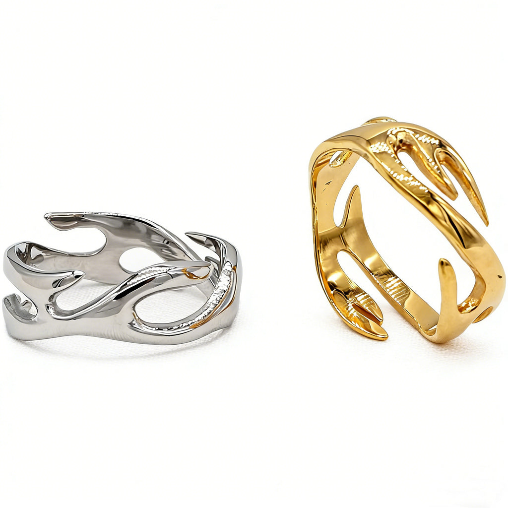 Herrenring mit Flammen-Totem und Gold-Finish