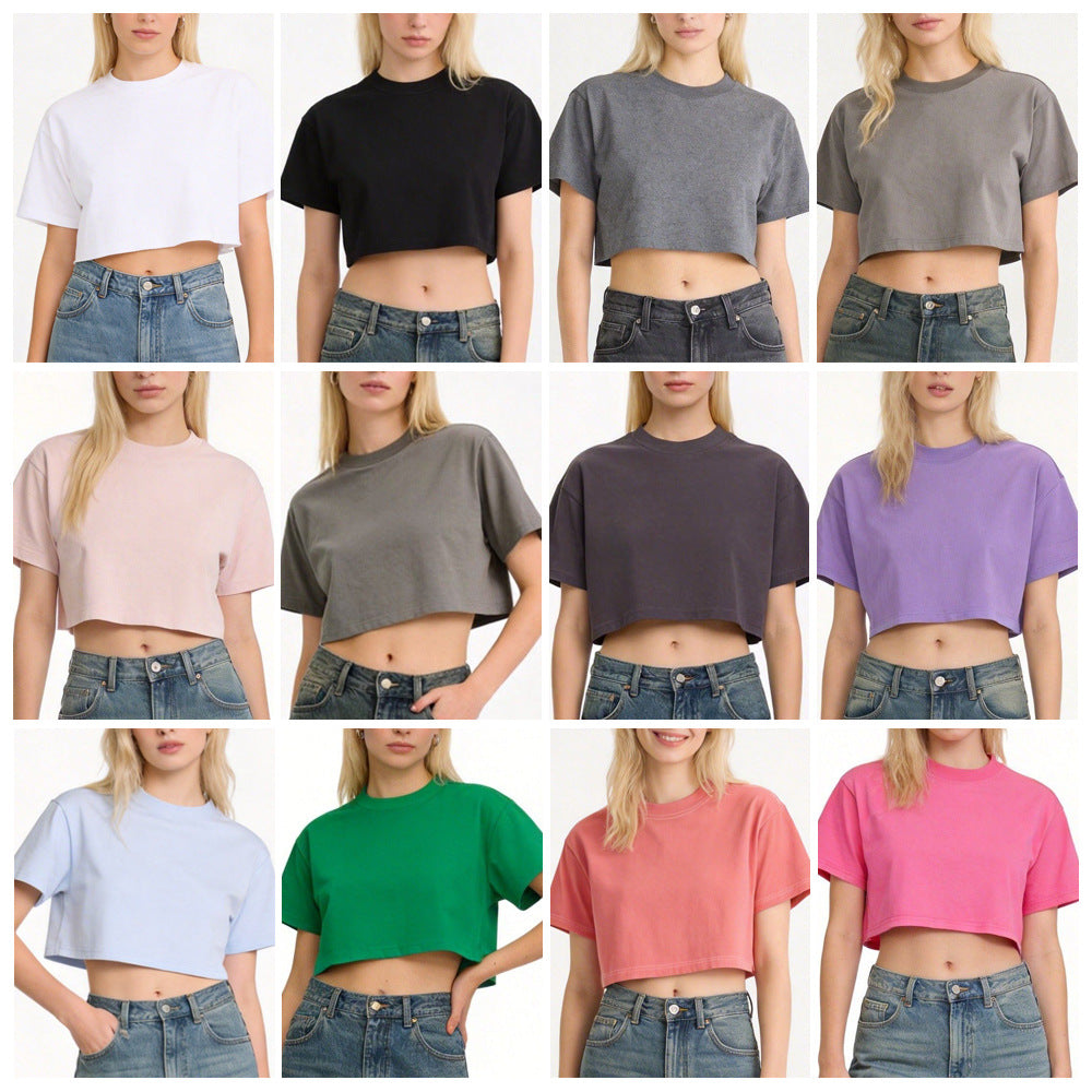 Kurzes Baumwoll-Crop-Top mit Rundhals