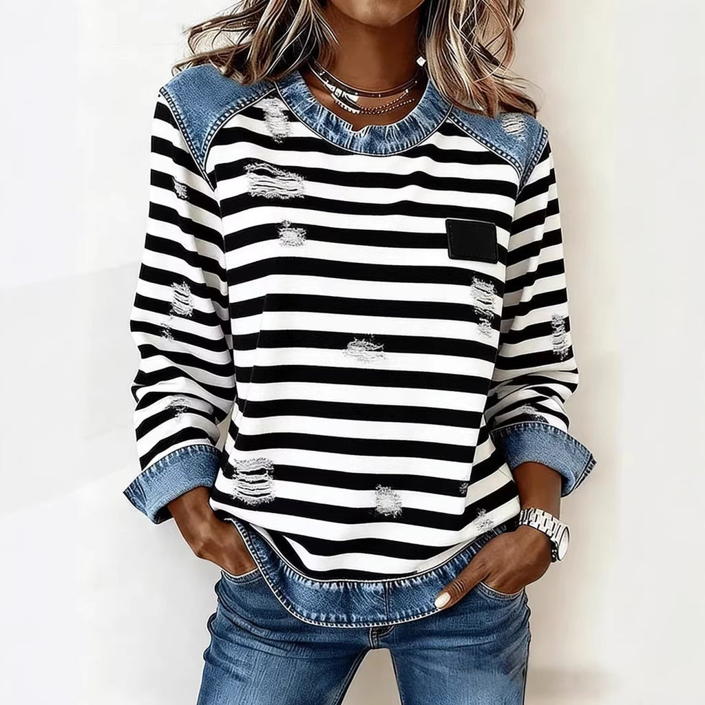 Raglan-Sweatshirt mit Denim-Patchwork