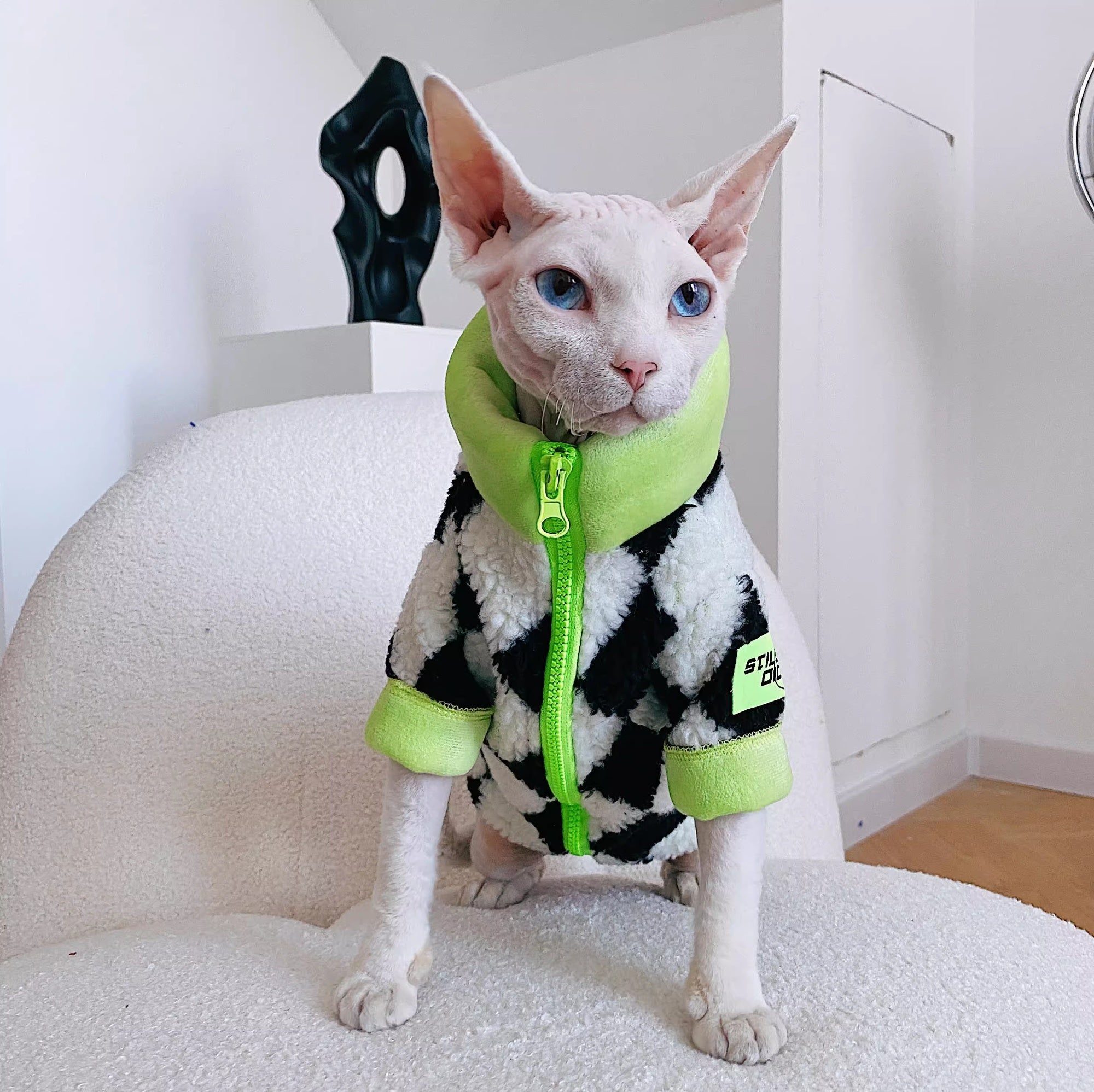 Wintermantel für Sphynx-Katzen, extradicke Lammwolle mit Fleece-Futter