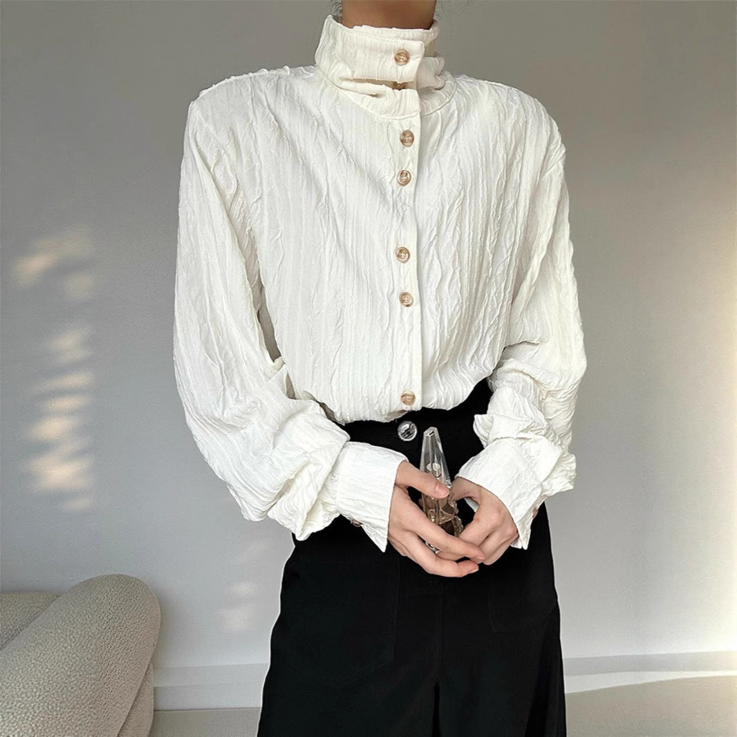 Retro Langarmshirt mit Stehkragen | LuxeStyle