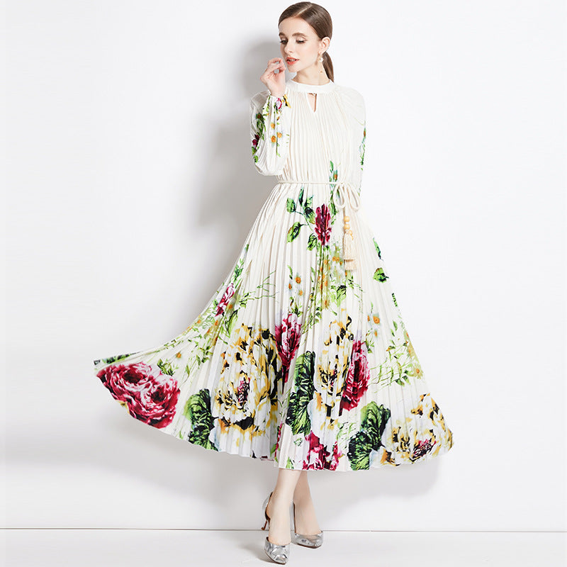 Print-Dress mit Lanternärmeln und Tasseln