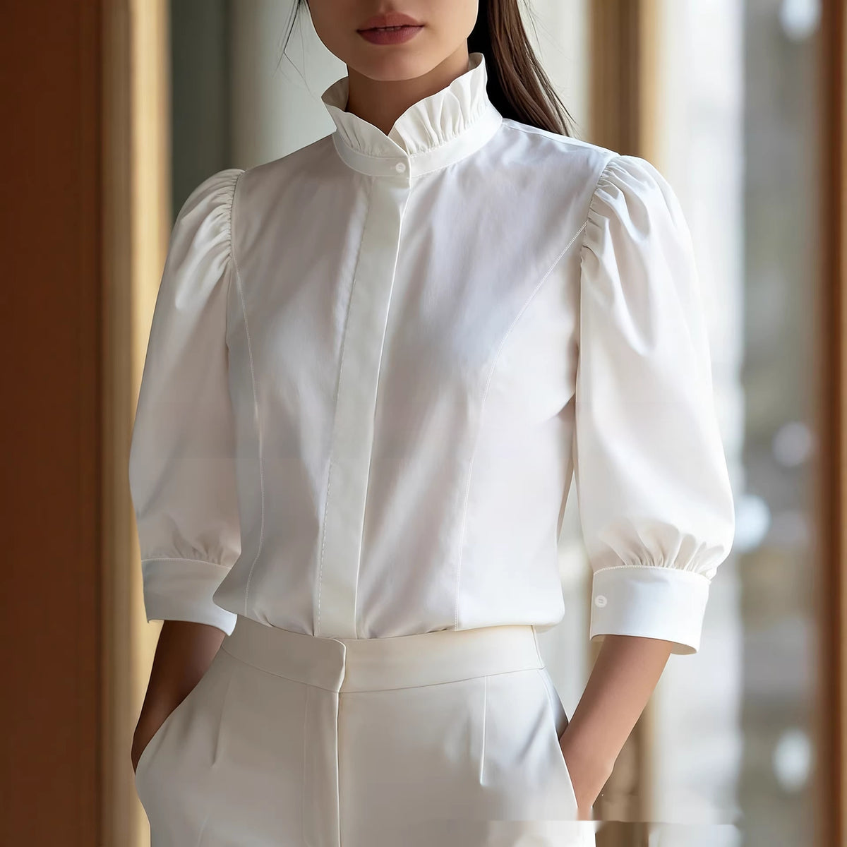 Elegante Stehkragen-Bluse mit Bubi-Ärmeln – Bild 5 | LuxeStyle