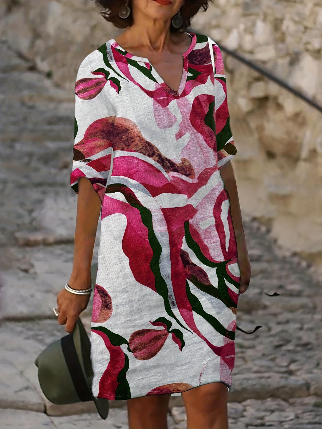 V-Ausschnitt Kleid mit Blumenprint