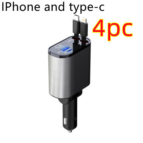 KFZ-Schnellladegerät 100W · ausziehbare Kabel USB-C & Lightning