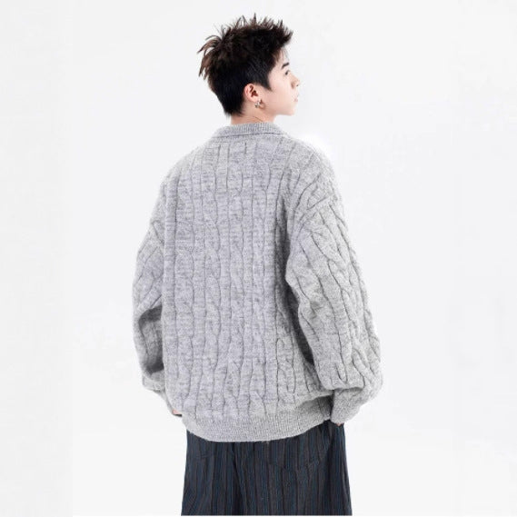 Retro Half-Zip Pullover mit Fischgratmuster