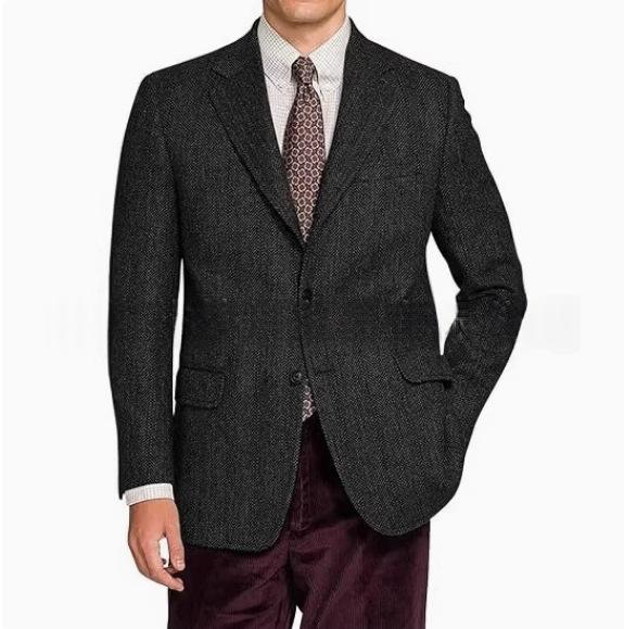 Herren Vintage-Jacke mit Heringbone-Muster Slim Fit