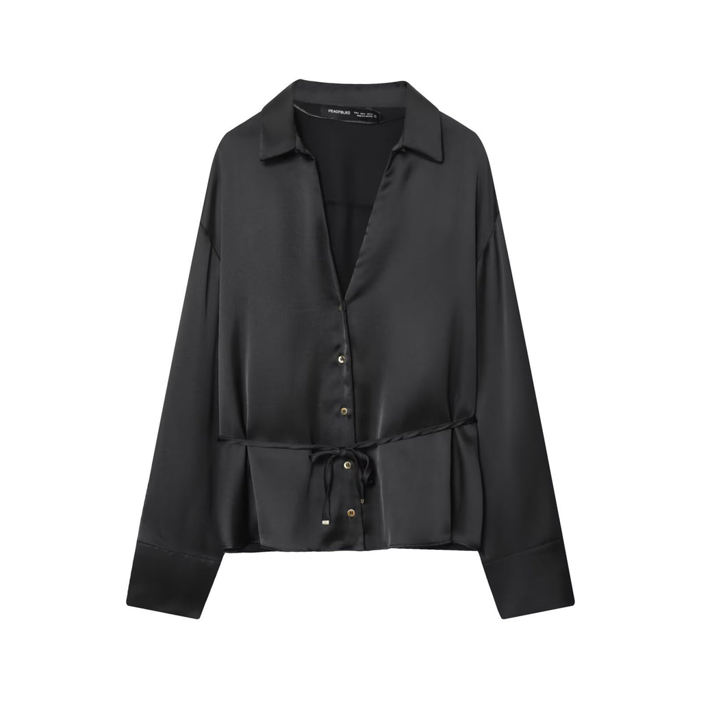 Seidenmatt-Bluse mit Taillengürtel – Bild 1 | LuxeStyle