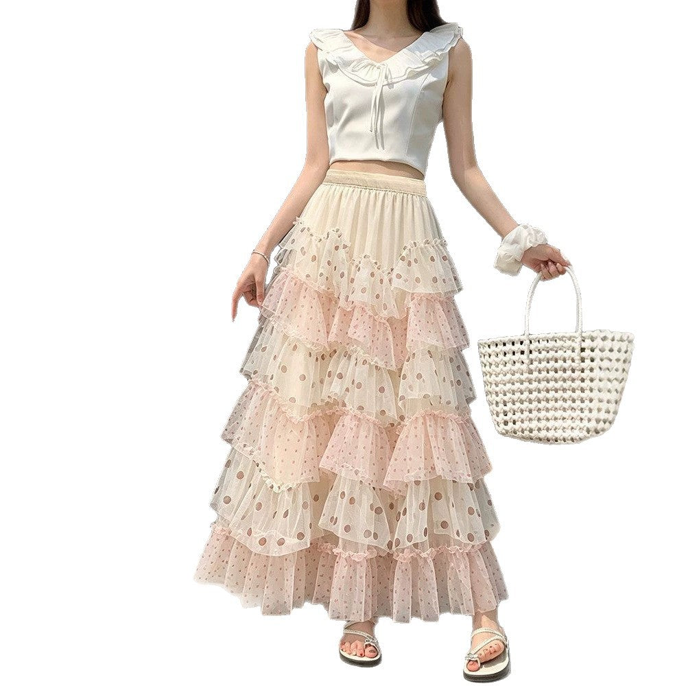 Chiffon-Puffrock mit Polka Dots