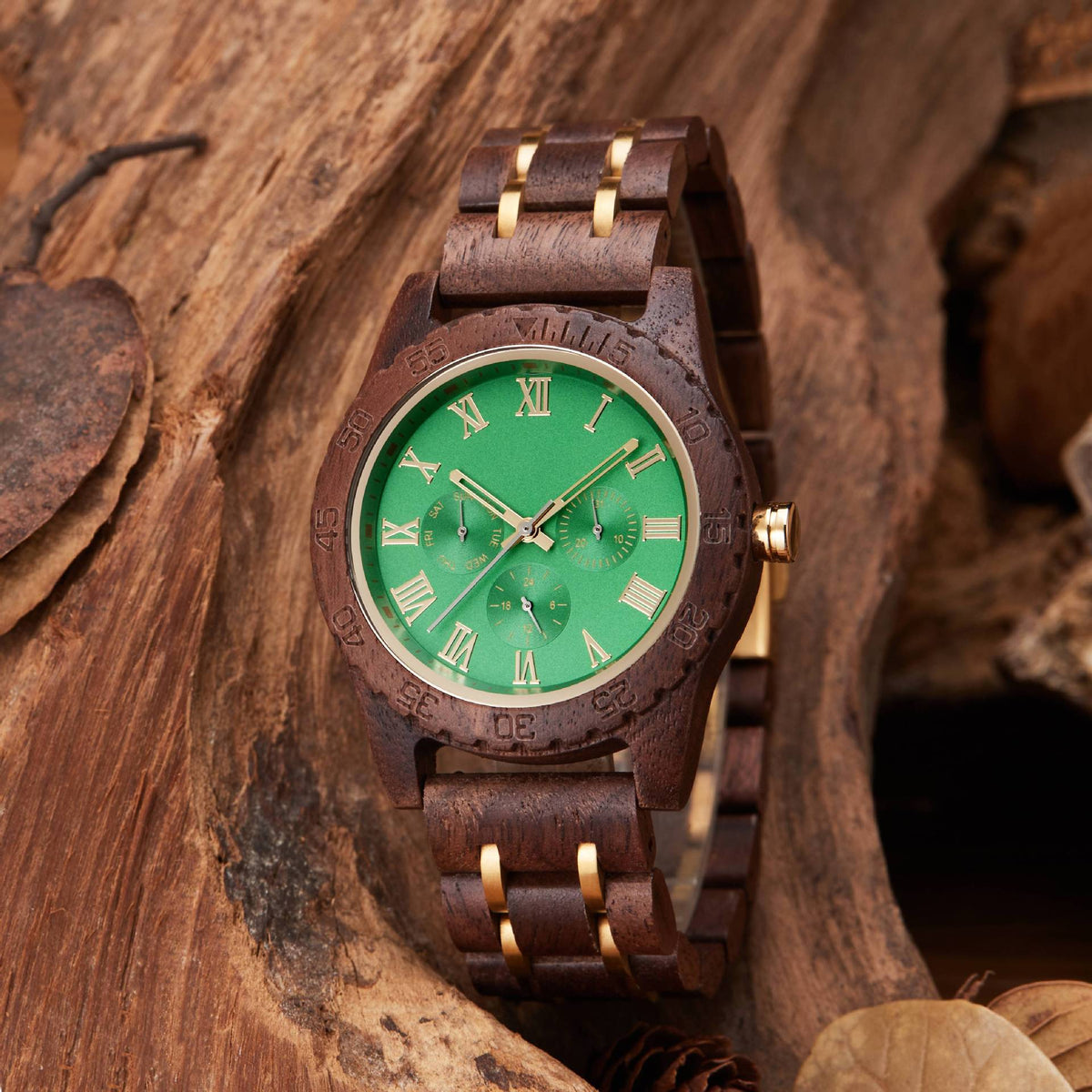 Retro Quarz-Herrenuhr Nussbaum Gold – Bild 1 | LuxeStyle