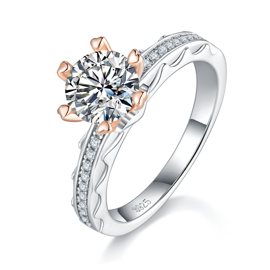S925 Sterling Silber Moissanit Ring mit Goldherz-Krappen