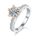 S925 Silber 6,5mm Moissanit Ring mit Goldherzprongs & GRA-Zertifikat