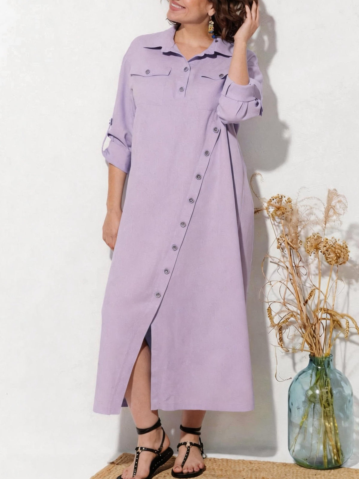 Elegantes Hemdblusenkleid mit Knopfleiste – Bild 8 | LuxeStyle