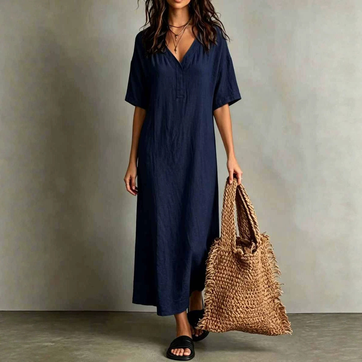 Boho-Kleid «Ibiza» – Baumwoll-Leinen, locker