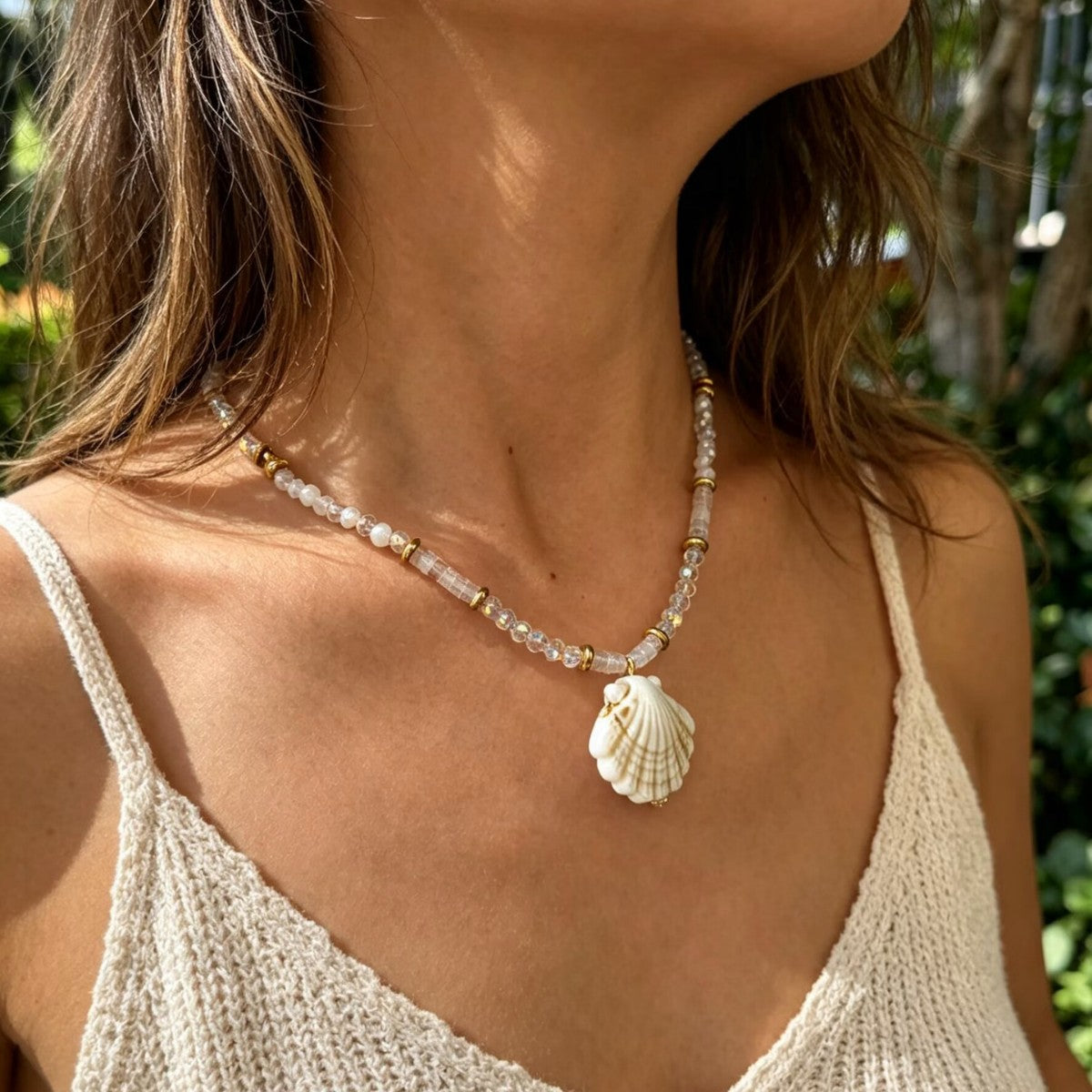 Muschelhalskette aus Keramik für Damen