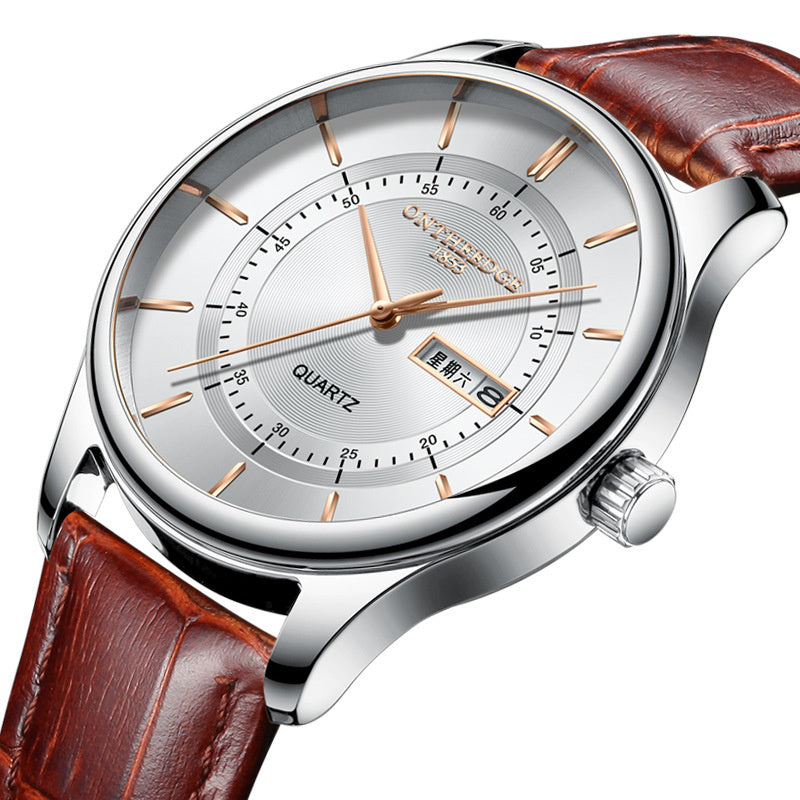 Runde Quarzuhr mit Lederarmband