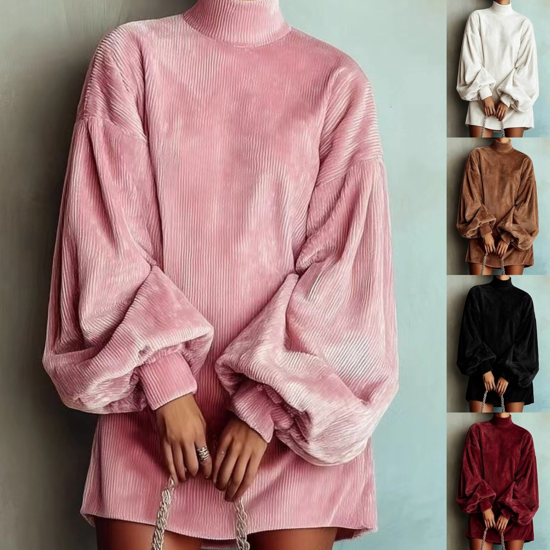 Loose-fit Langarm-Kleid mit Puffärmeln