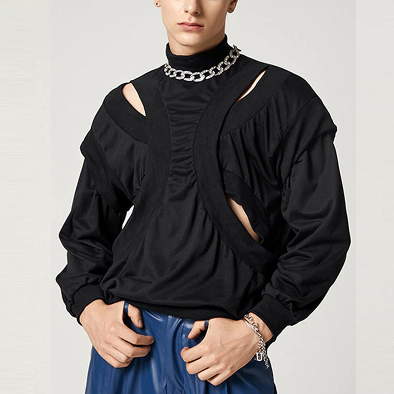 Herren Langarmshirt mit Stehkragen und Ueberzupfschulter