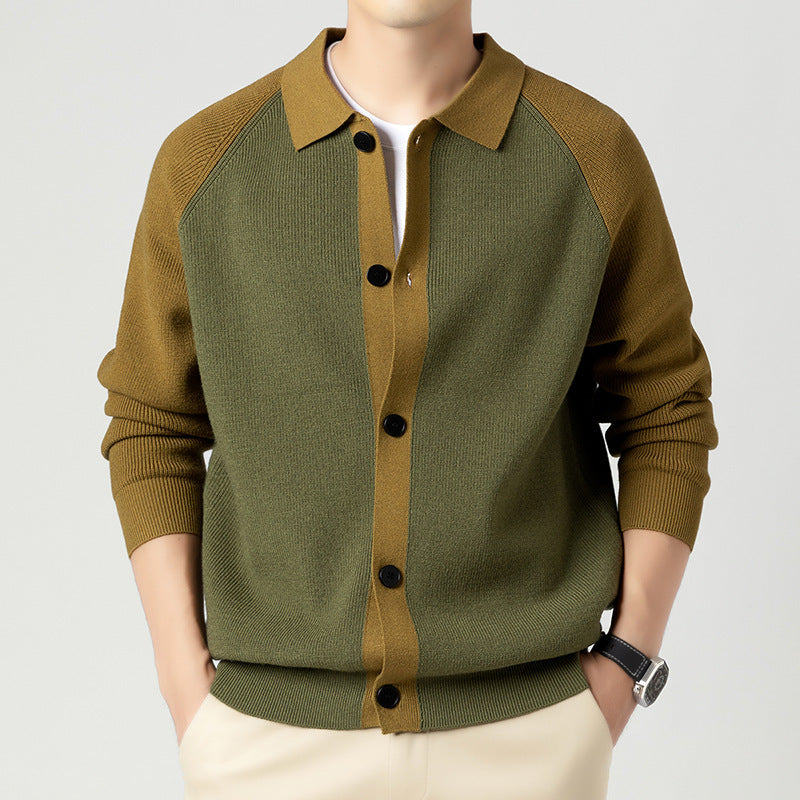 Herren Cardigan mit Polohalsausschnitt